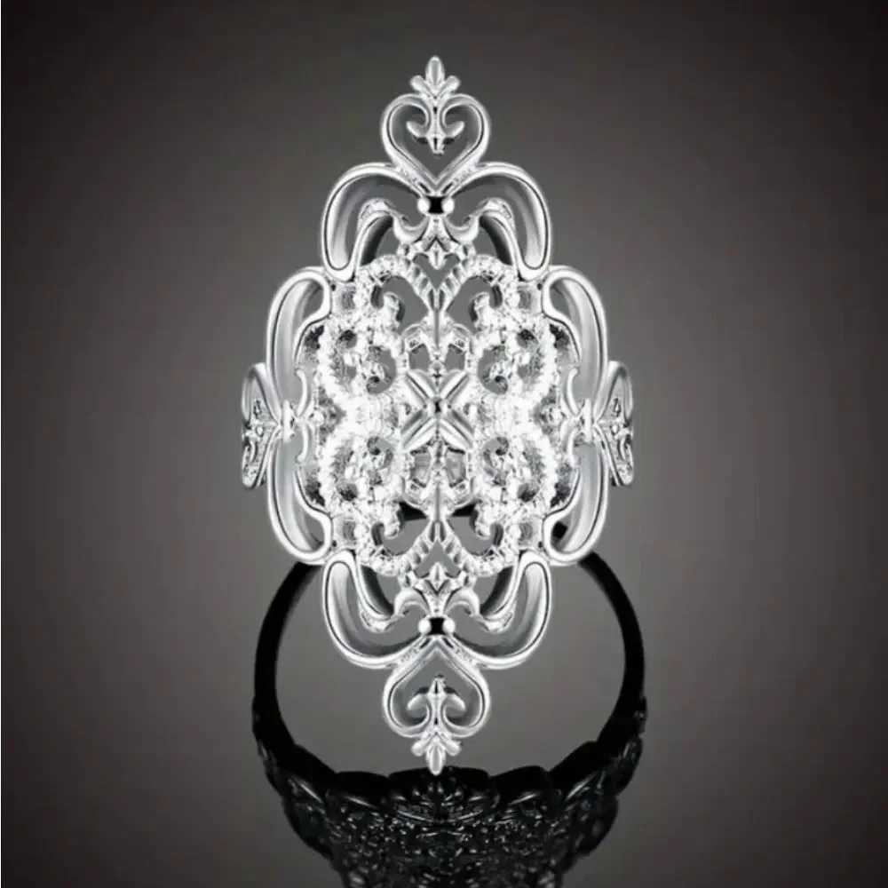 Women's Elegant Silver Filigree Ring Sz 9